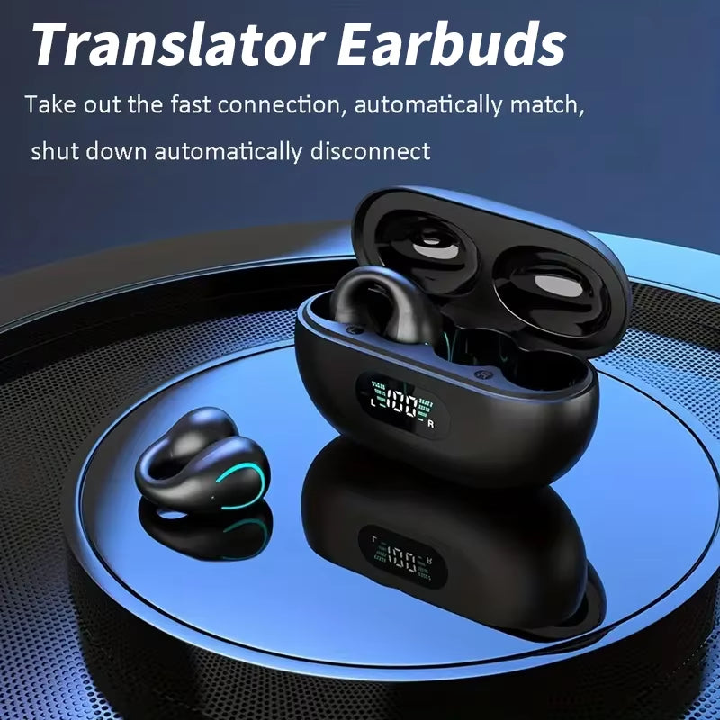 New AI Translation Earphones, Ear Clip High Definition Stereo Sound Quality Sports Fitness Wireless Earphones