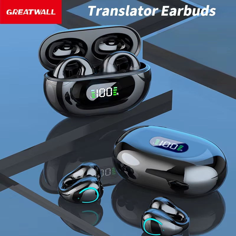 New AI Translation Earphones, Ear Clip High Definition Stereo Sound Quality Sports Fitness Wireless Earphones