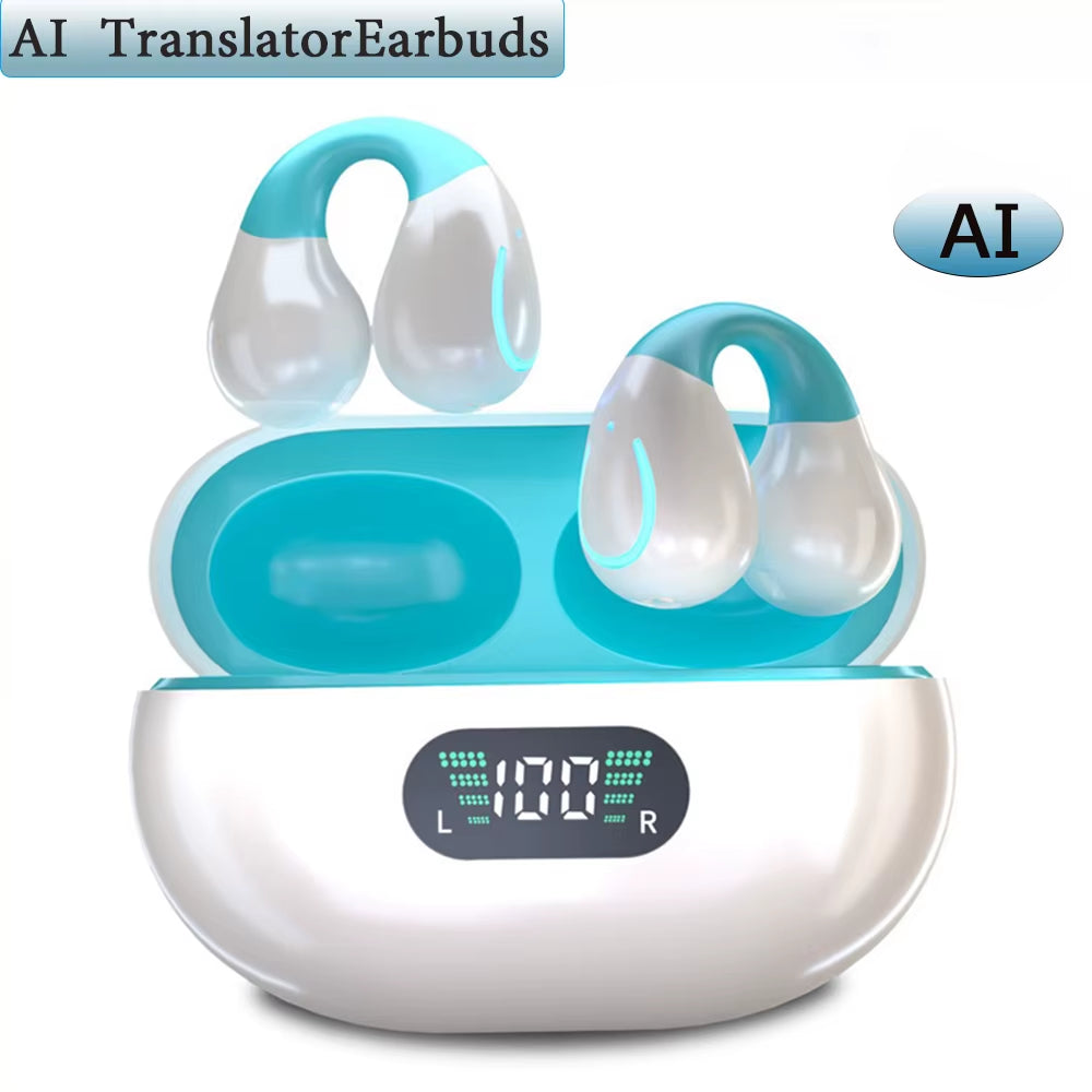 New AI Translation Earphones, Ear Clip High Definition Stereo Sound Quality Sports Fitness Wireless Earphones
