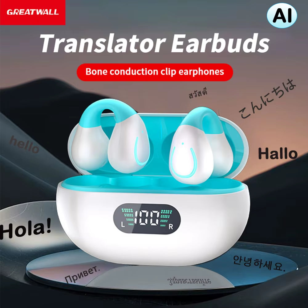 New AI Translation Earphones, Ear Clip High Definition Stereo Sound Quality Sports Fitness Wireless Earphones