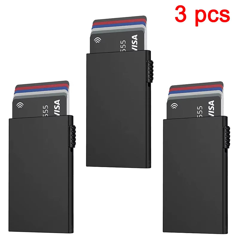 Rfid Smart Wallet Credit Card Holder Metal Thin Slim Men Women Wallets Pop up Minimalist Wallet Small Black Purse Metal Vallet