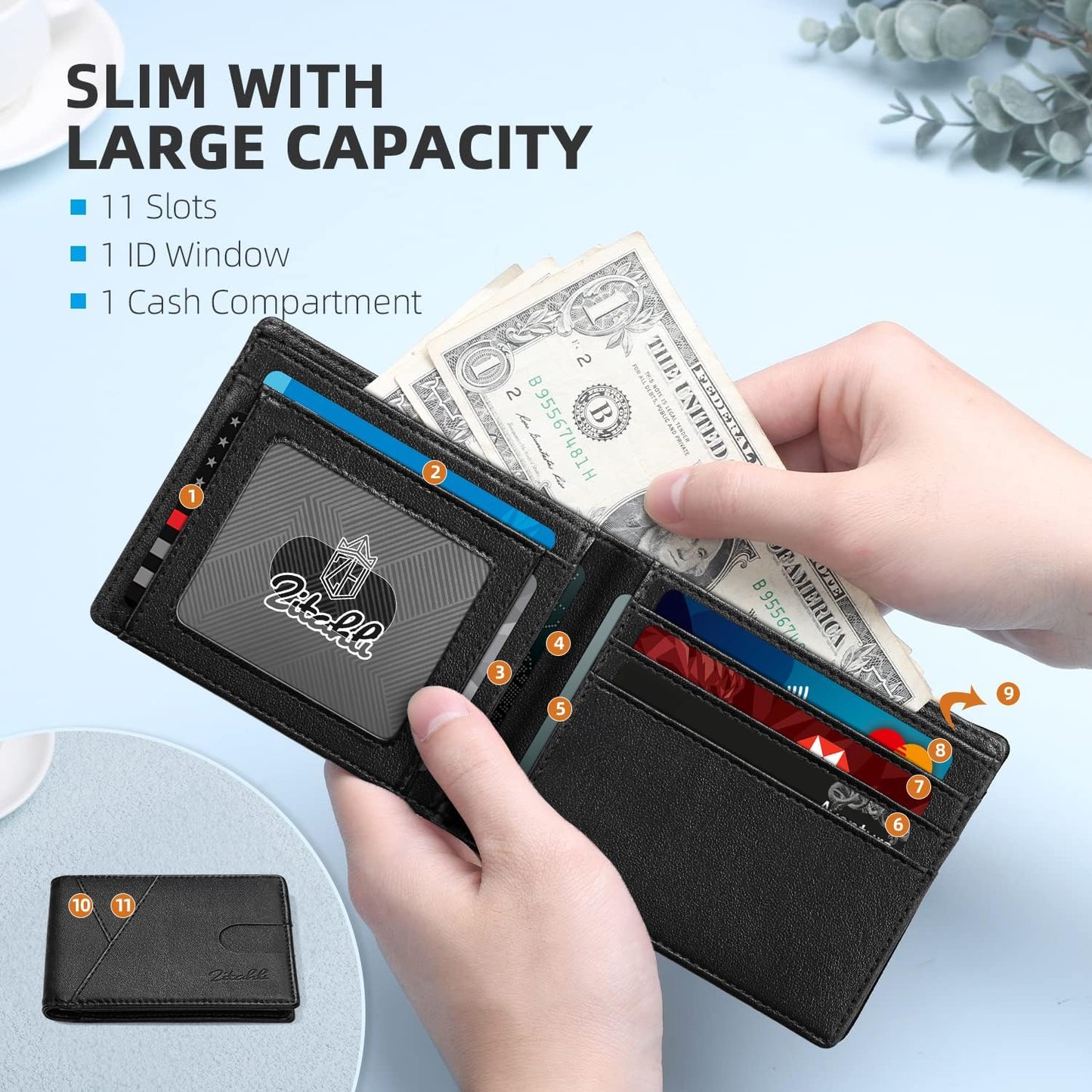 Wallet for Men Slim 11 Credit Card Holder RFID Blocking Small Men'S Wallet Bifold Minimalist Front Pocket with Mens Gifts Box