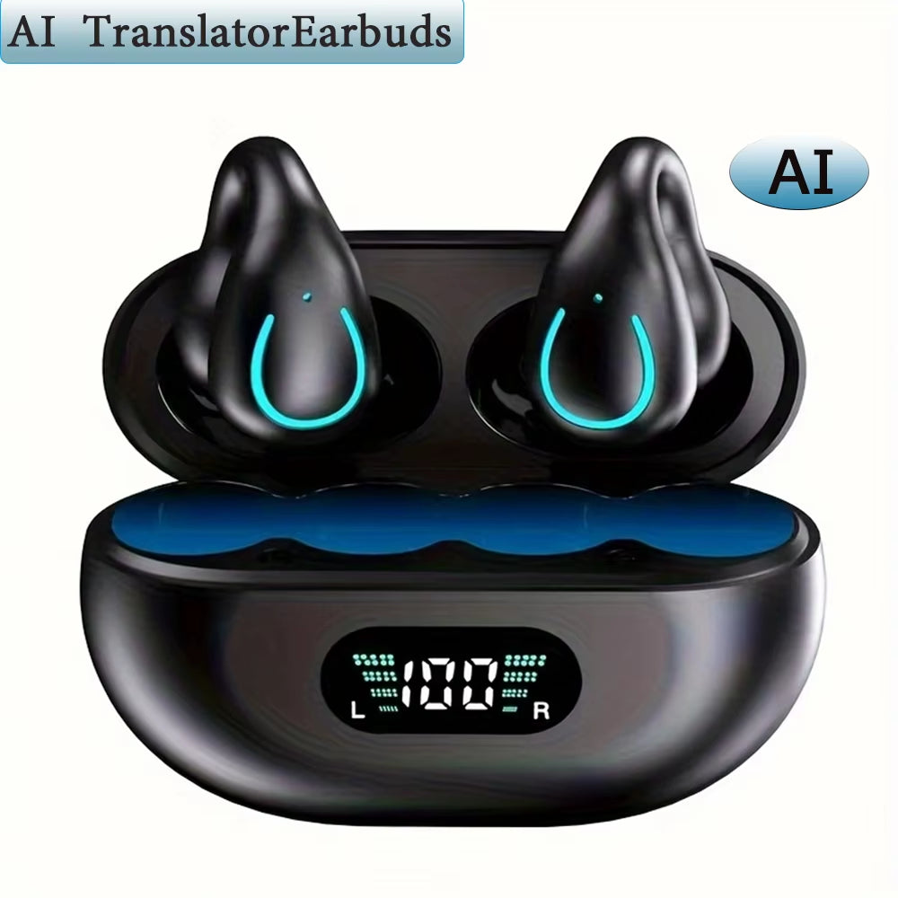 New AI Translation Earphones, Ear Clip High Definition Stereo Sound Quality Sports Fitness Wireless Earphones