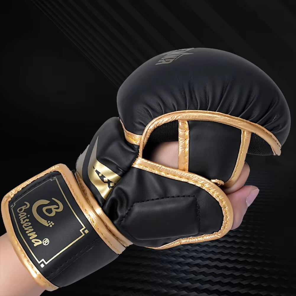Half Finger Boxing Gloves Thickened Training Gloves PU Leather Kickboxing Gloves Boxing Training Accessories for Adult Children